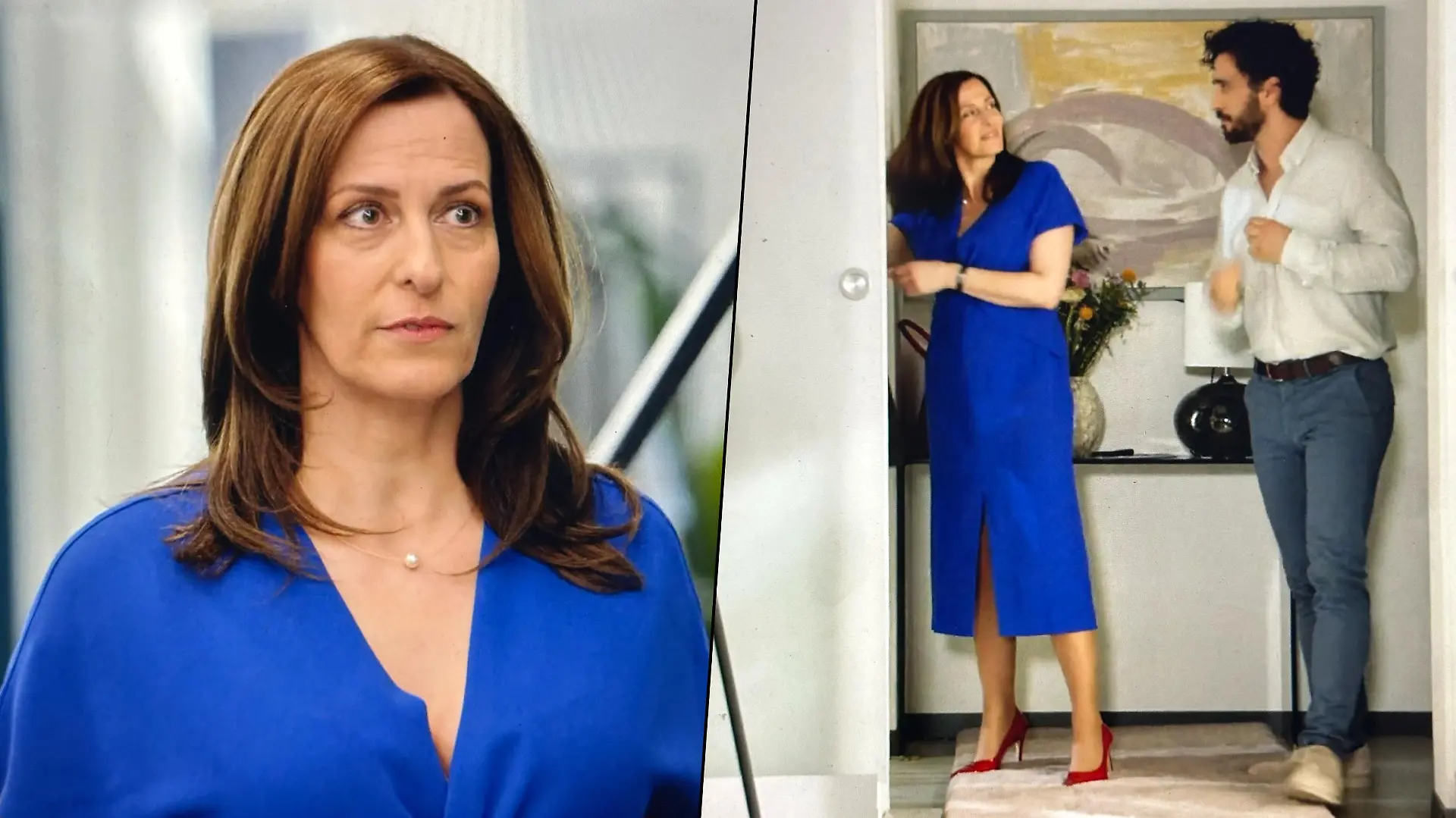 Katrin in schickem blauen Kleid.