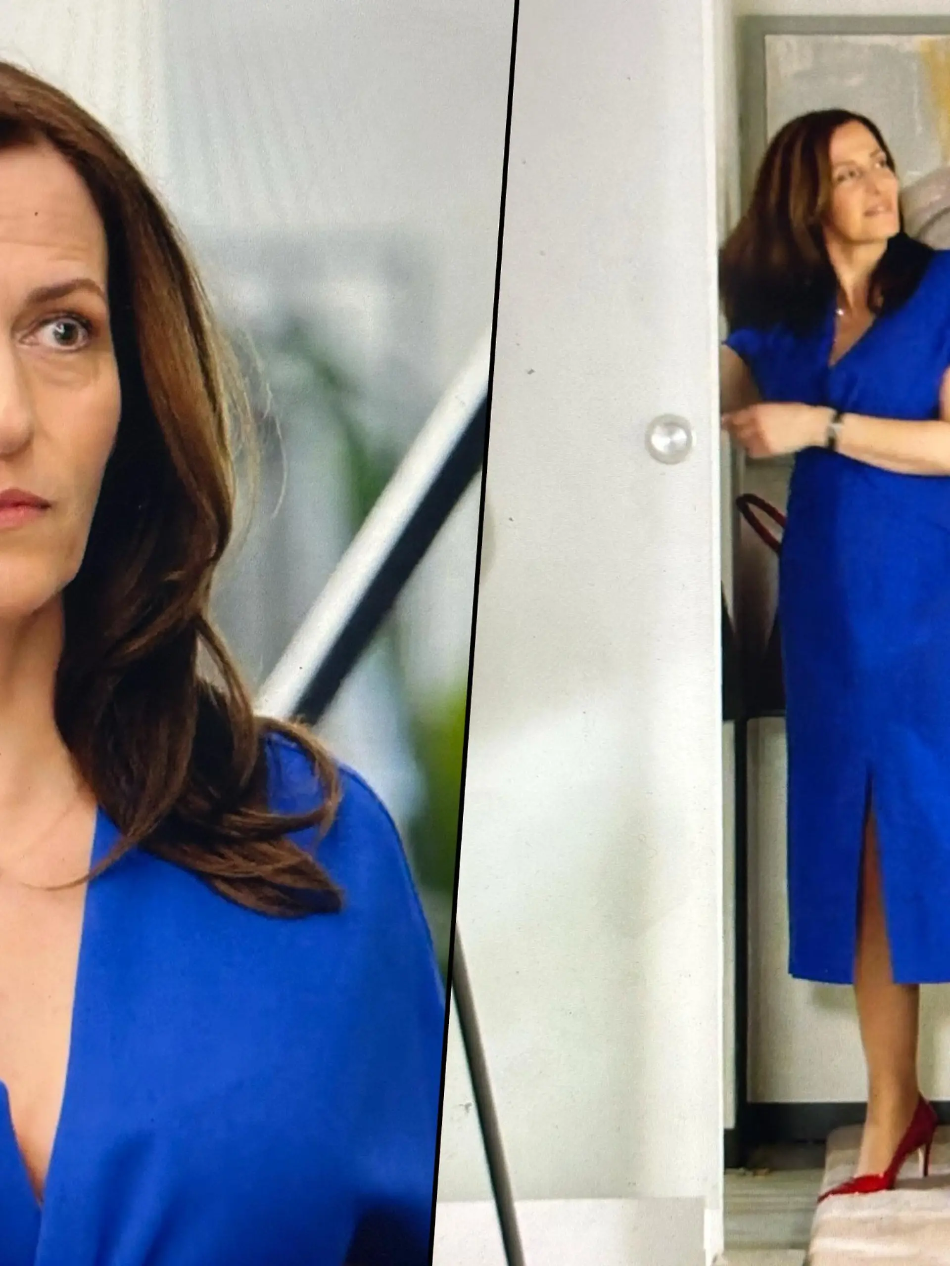 Katrin in schickem blauen Kleid.
