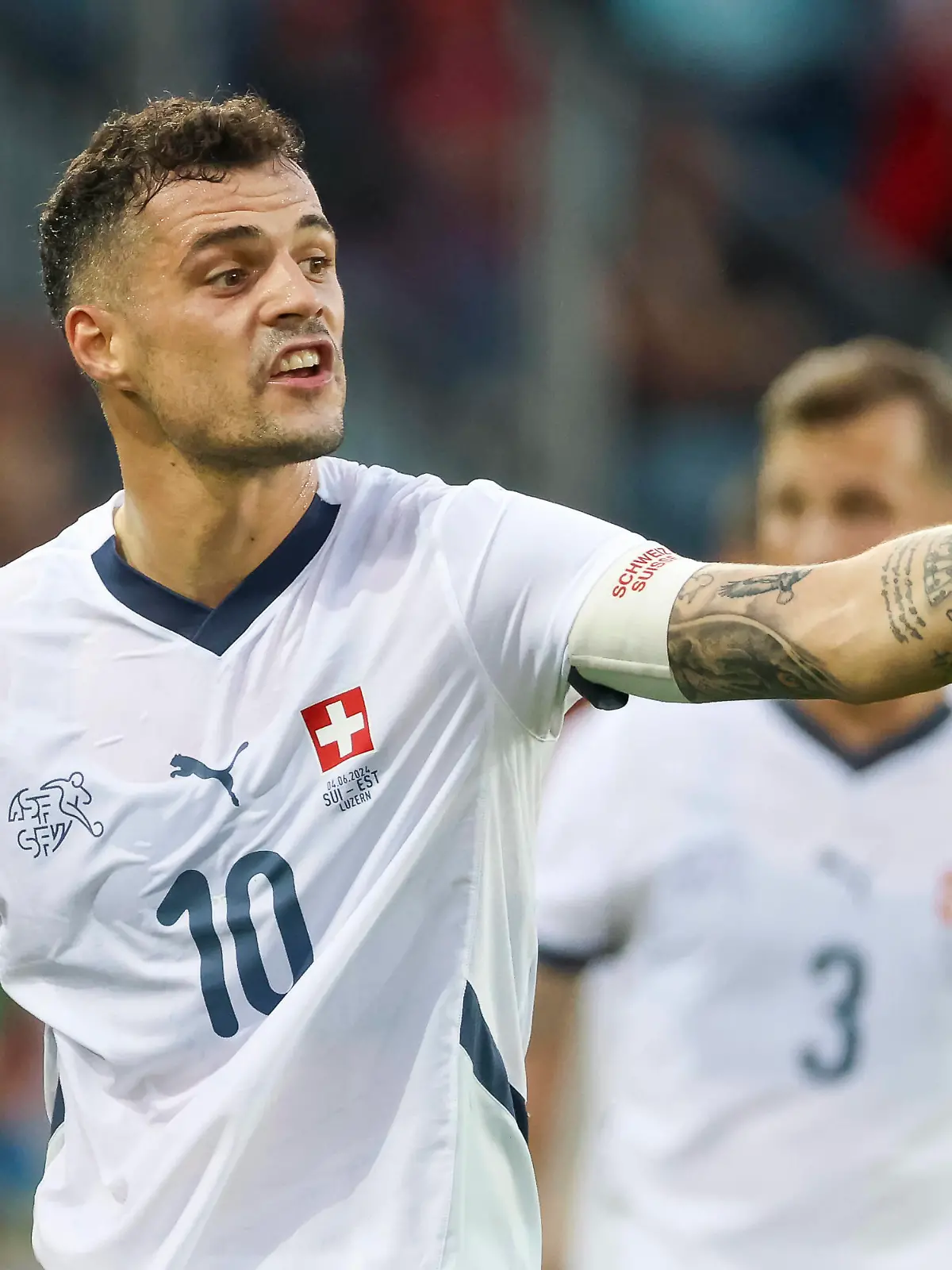 Granit Xhaka SUI, 10 , Fussball, Freundschaftspiel, Schweiz vs. Estland, 04.06.2024, Swissporarena, Luzern, Schweiz Luzern Swissporarena Luzern Schweiz *** Granit Xhaka SUI, 10 , Soccer, Friendly match, Switzerland vs Estonia, 04 06 2024, Swissporarena, Lucerne, Switzerland Lucerne Swissporarena Lucerne Switzerland Copyright: xGrantxHubbsx