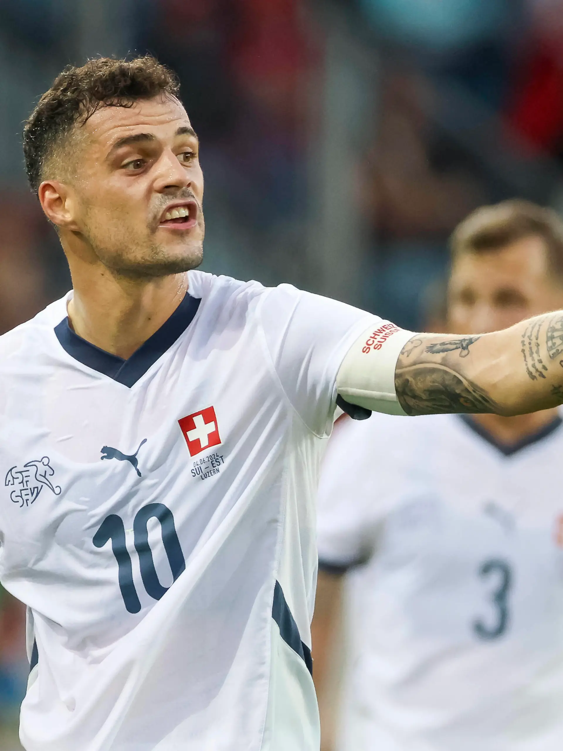 Granit Xhaka SUI, 10 , Fussball, Freundschaftspiel, Schweiz vs. Estland, 04.06.2024, Swissporarena, Luzern, Schweiz Luzern Swissporarena Luzern Schweiz *** Granit Xhaka SUI, 10 , Soccer, Friendly match, Switzerland vs Estonia, 04 06 2024, Swissporarena, Lucerne, Switzerland Lucerne Swissporarena Lucerne Switzerland Copyright: xGrantxHubbsx