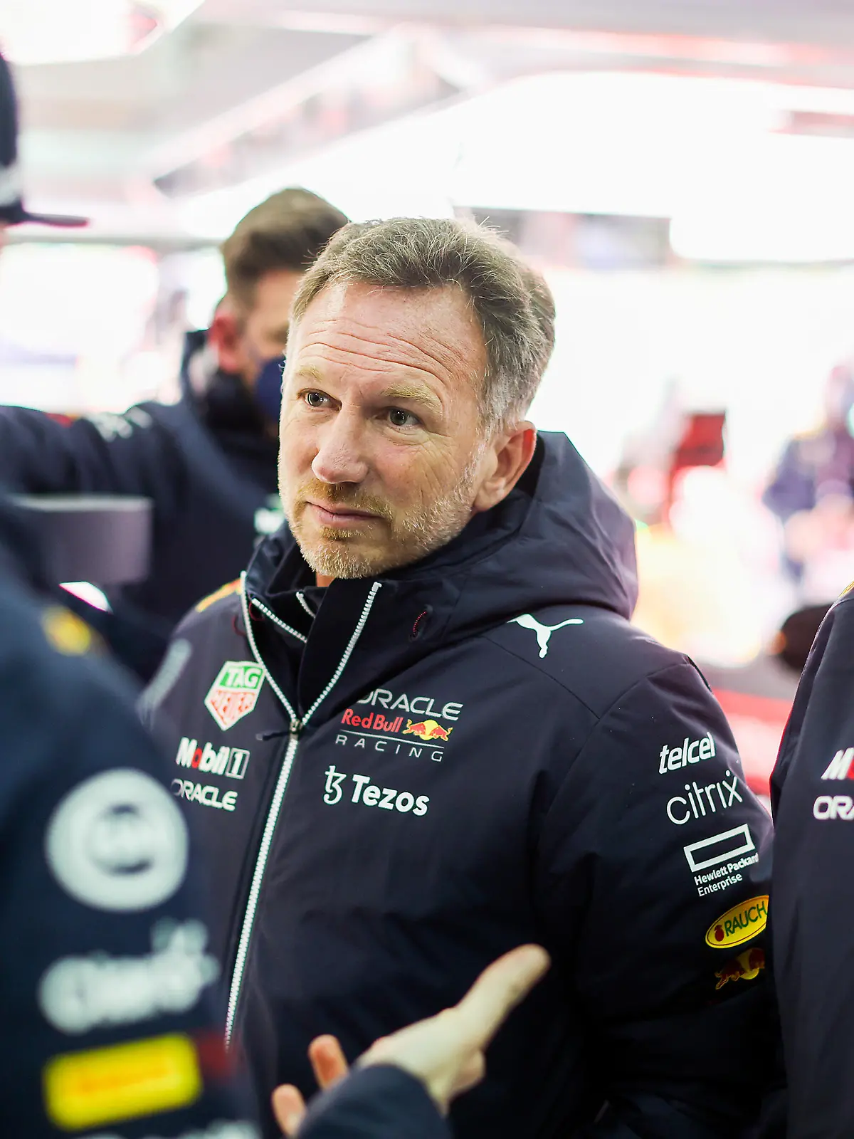 IMOLA, ITALY - APRIL 22: Christian Horner of Great Britain and Red Bull Racing and Helmut Marko of Red Bull Racing and Austria chat with Max Verstappen of Red Bull Racing and The Netherlands  during practice/ ahead of the F1 Grand Prix of Emilia Romagna at Autodromo Enzo e Dino Ferrari on April 22, 2022 in Imola, Italy. (Photo by Peter Fox/Getty Images)