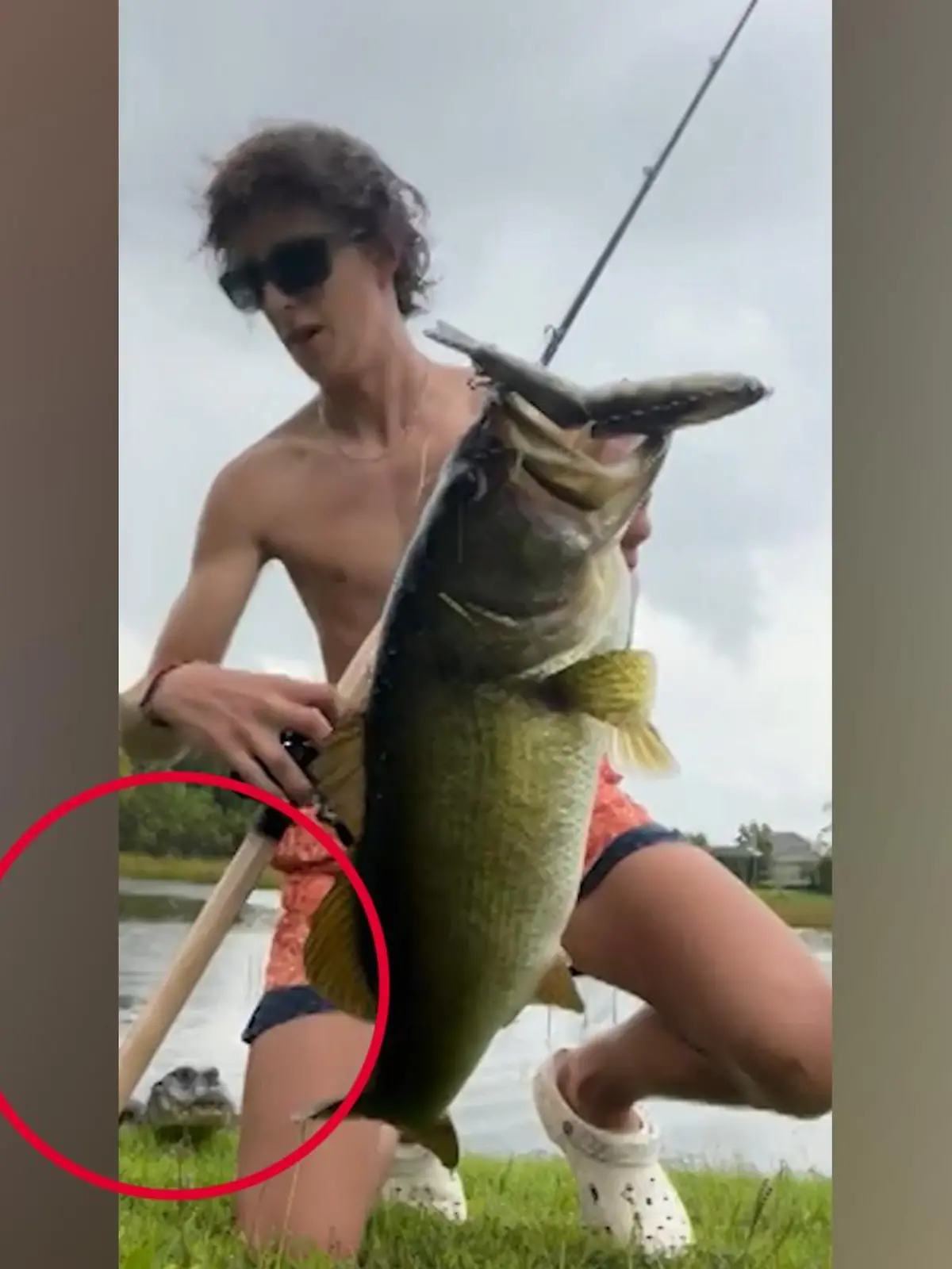 Beim Präsentieren seines Fanges wird Aidan aus Florida von einem neugierigen Krokodil gestört. Wie er reagiert, sehen Sie im Video.