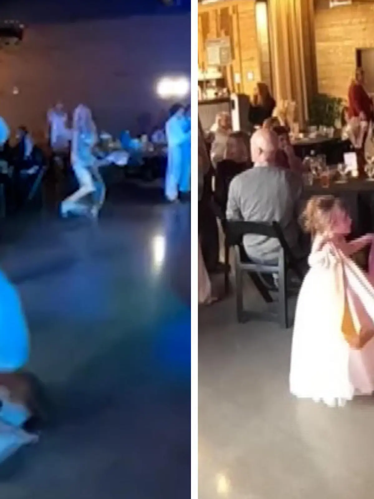 Zwei Blumenmädchen machen die Tanzfläche einer Hochzeit im wahrsten Sinne unsicher und bringen sogar eine Frau zu Fall. Wie die Gäste reagieren, erfahrt ihr im Video!