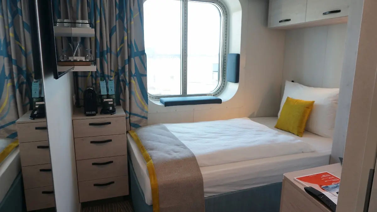 Ein Blick in eine von 14 Außen-Einzel-Kabinen. Diese Kategorie gab es zuvor nicht bei Tui Cruises.