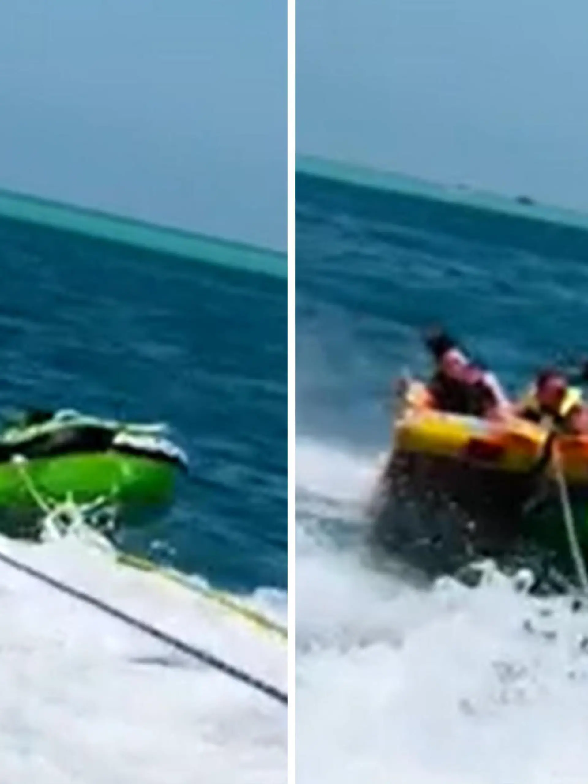 Und plötzlich wird er von einem anderen Schlauchboot überfahren! Eine Gruppe und ein Mann lassen sich in Tarpon Springs in Florida auf Schlauchbooten von einem Speedboot ziehen. Dabei nimmt die Gruppe so viel Geschwindigkeit auf, dass sie das kleinere Boot des Mannes überrollen. Er landet im Wasser. Ob die Gruppe im Trockenen bleibt oder auch Baden geht, zeigen wir euch im Video.