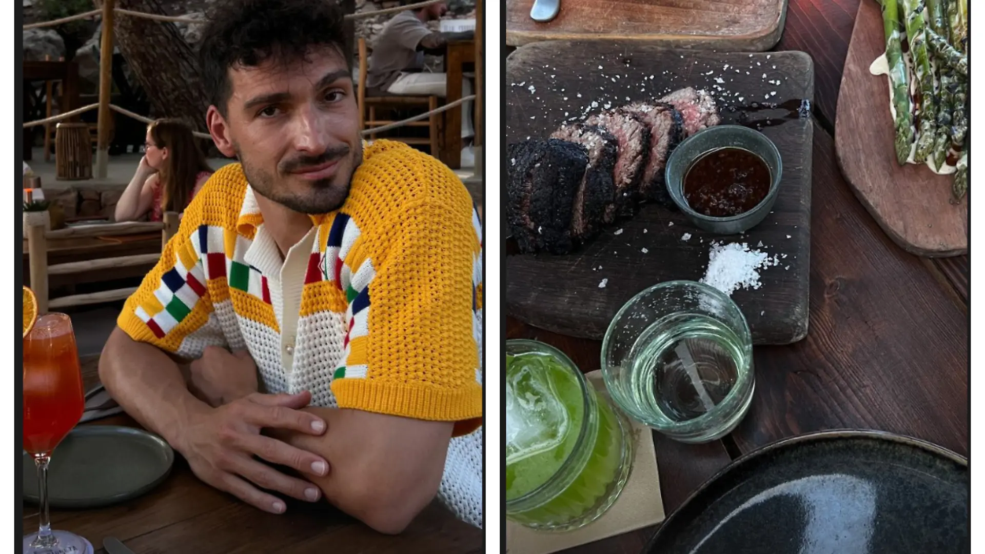 Handelt es sich hierbei um denselben Tisch? Mats Hummels scheint im Urlaub jedenfalls nicht alleine Essen zu gehen.