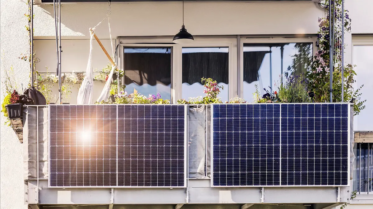 Solar Panel of Modern Apartment Building Balcony in City with Sun light Reflection. Small Local Solar Panel system for Eco Flat.