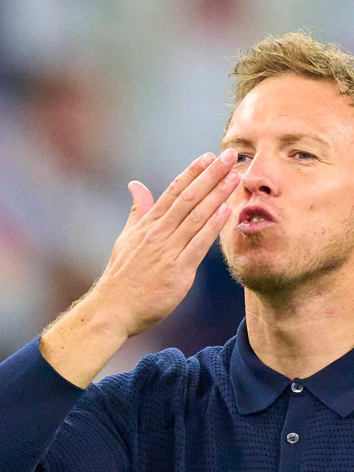 DFB headcoach Julian Nagelsmann , Bundestrainer, Nationaltrainer, celebrate, kiss Lena Wurzenberger, girlfriend of Julian Nagelsmann, coach DFB, after the group stage match GERMANY - SCOTLAND 5-1 of the UEFA European Championships 2024 on Jun 14, 2024 in Munich, Germany.