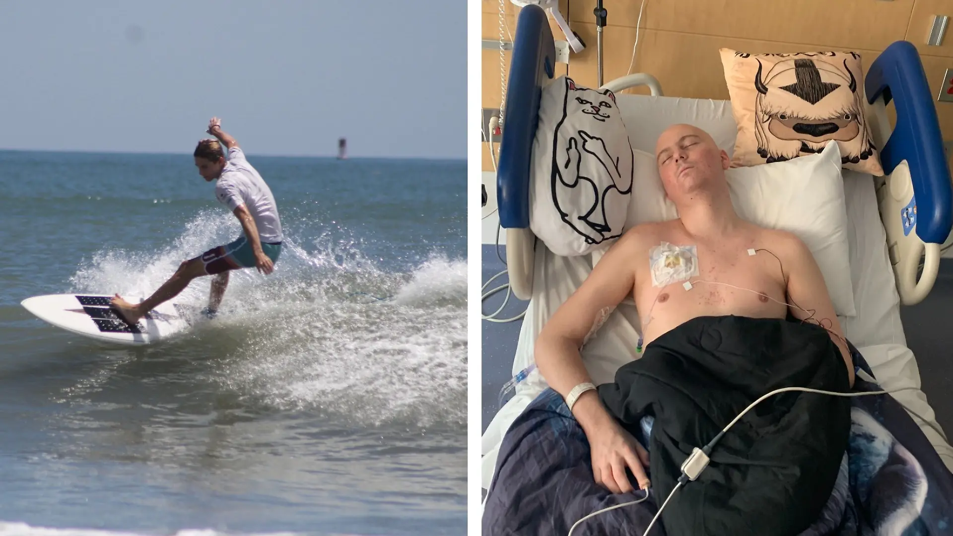 Michael vor seiner Krebsdiagnose und am Tag seiner Stammzelltransplantation