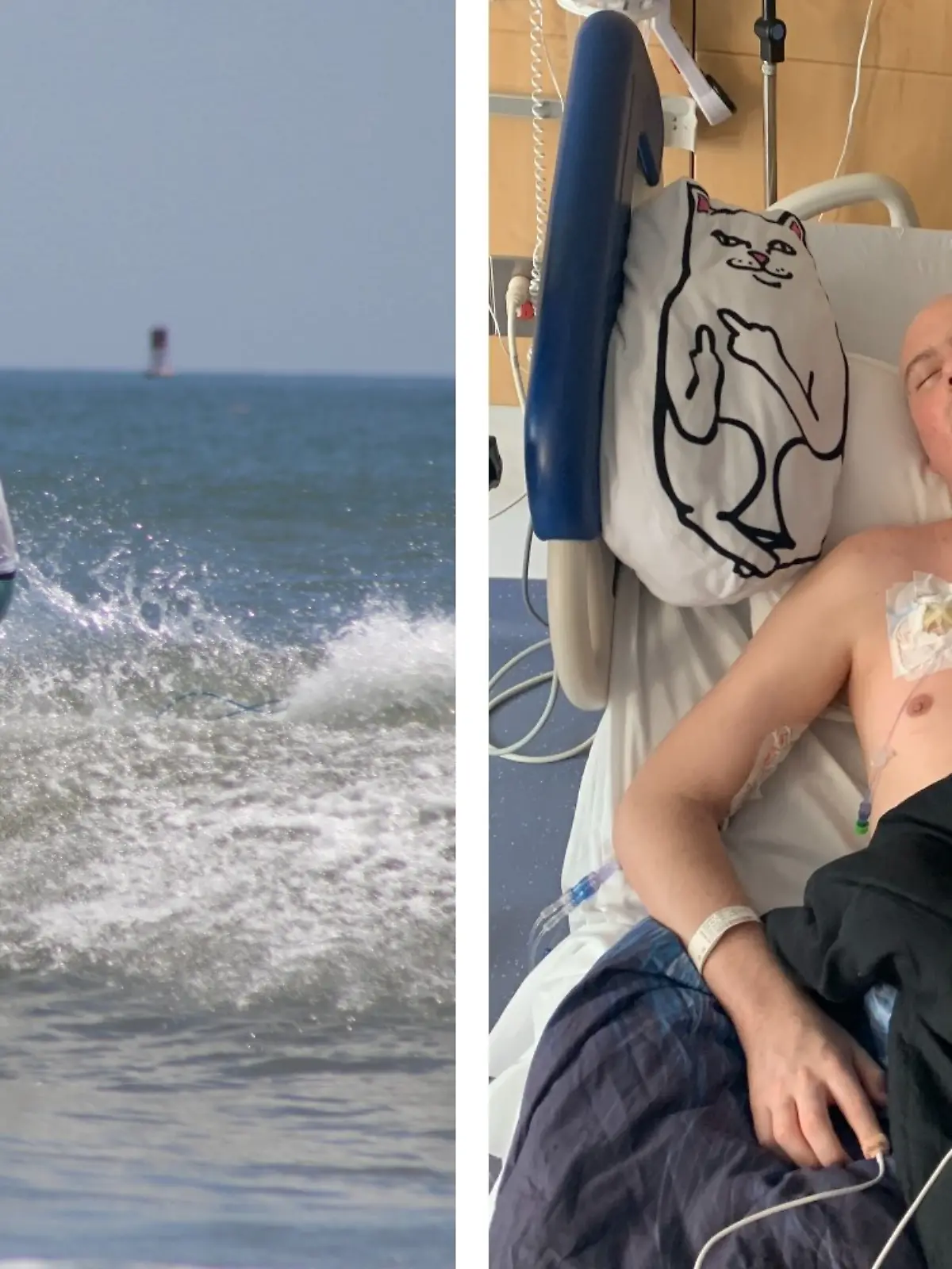 Michael vor seiner Krebsdiagnose und am Tag seiner Stammzelltransplantation