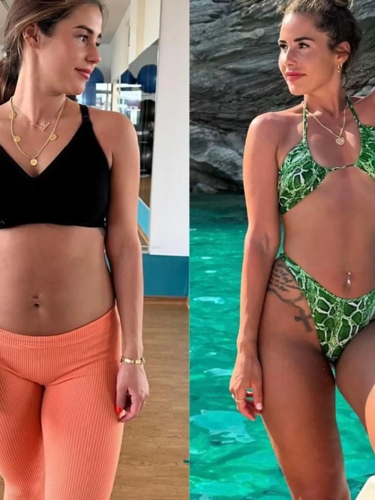 Sarah Engels zeigt ihre Body-Transformation: Das linke Foto ist von März 2022, das rechte Bild ist im Juli 2023 entstanden.