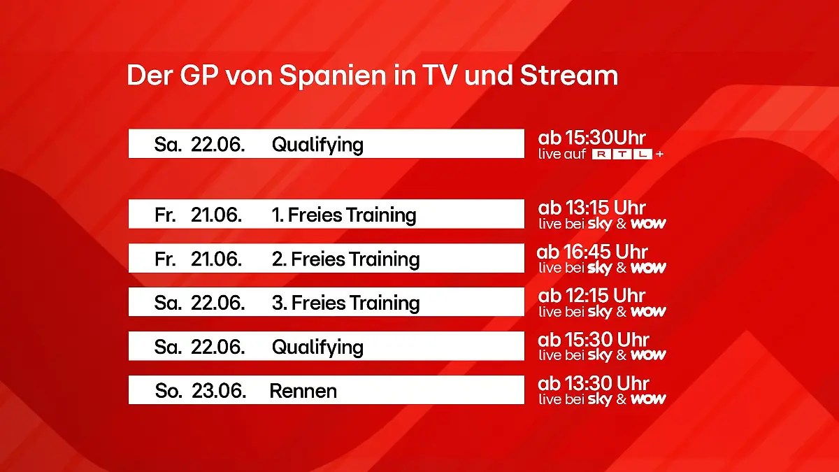 RTL+ und Sky/Wow zeigen den Grand Prix von Spanien 2024 im TV.
