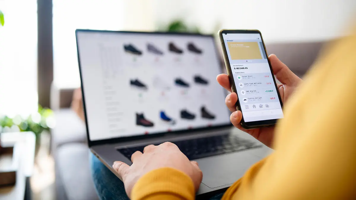 Man shopping online easy and fast.The convenience of shopping online.