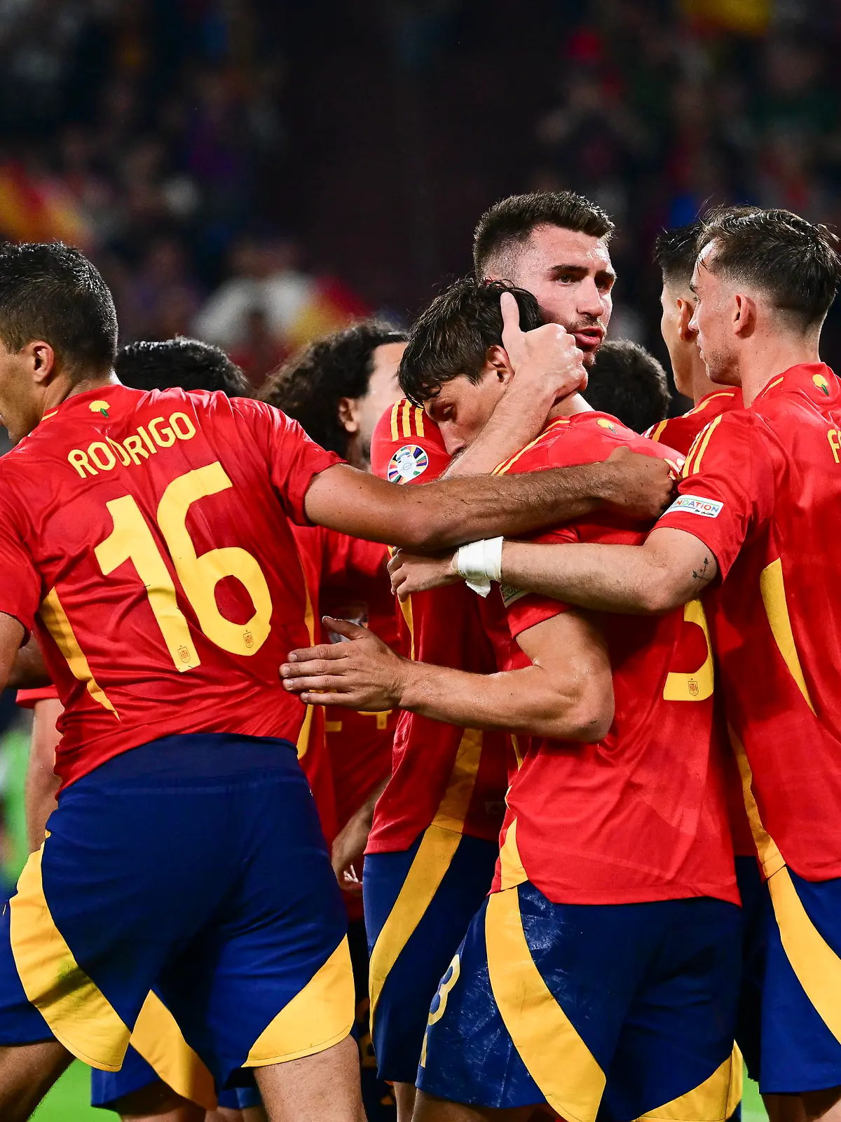Jubel zum Eigentor 1:0 durch Riccardo Calafiori #5 (Italien), Spanien vs. Italien, Fussball, UEFA Euro 2024, Gruppenphase, 2. Spieltag, 20.06.2024 / action press