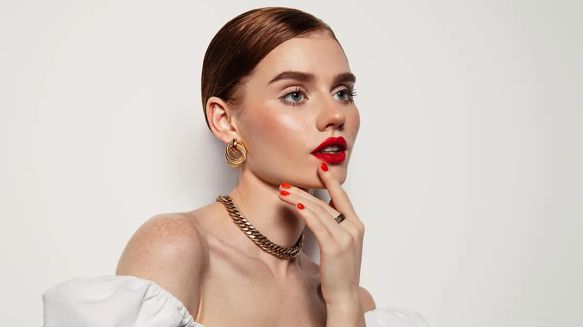 Beautiful emotional woman with bright make-up