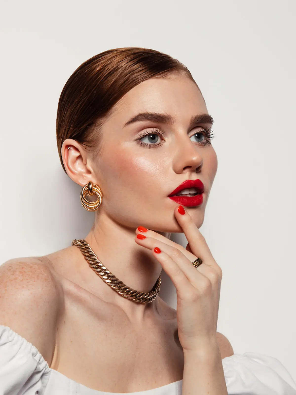 Beautiful emotional woman with bright make-up
