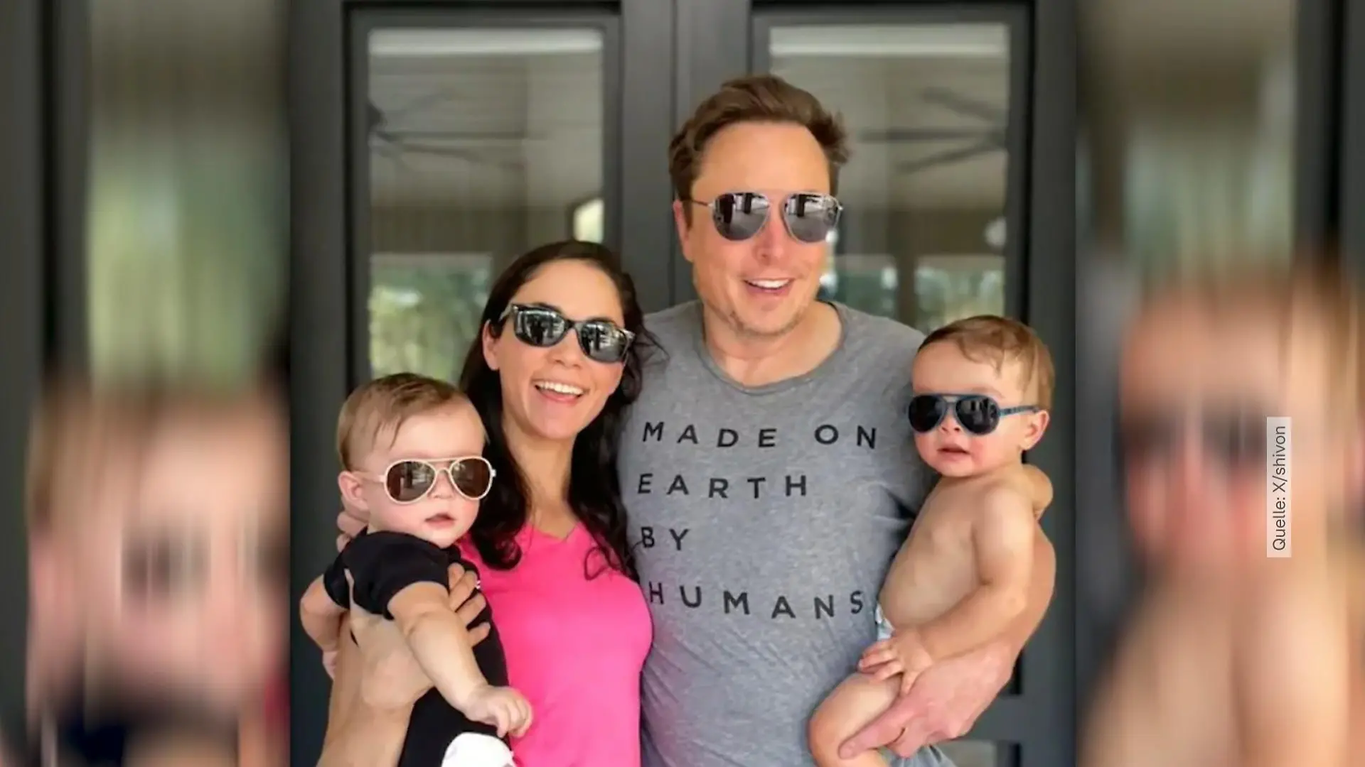 Elon Musk und Shivon Zilis mit den Zwillingen Strider und Azure