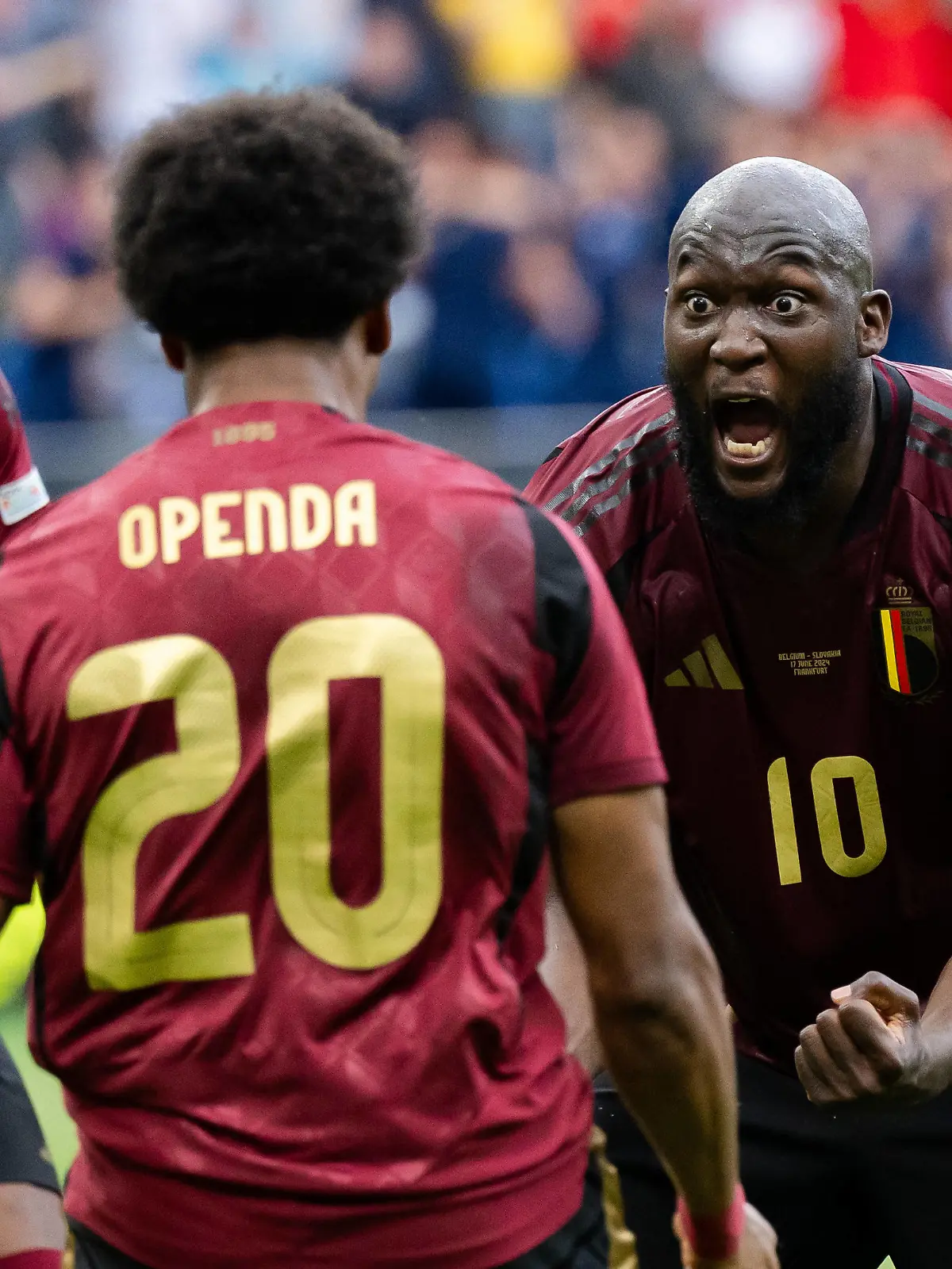 240617 Ikoma-Lois Openda and Romelu Lukaku of Belgium celebrate a goal that was later disallowed during the UEFA EURO, EM, Europameisterschaft,Fussball 2024 Football Championship match between Belgium and Slovakia on June 17, 2024 in Frankfurt. Photo: Mathias Bergeld / BILDBYRAN / kod MB / MB0937 fotboll football soccer fotball fotbolls-em europamästerskap em uefa euro uefa european football championship euro 2024 belgien belgium slovakien slovakia bbeng jubel *** 240617 Ikoma Lois Openda and Romelu Lukaku of Belgium celebrate a goal that was later disallowed during the UEFA Euro 2024 Football Championship match between Belgium and Slovakia on June 17, 2024 in Frankfurt Photo Mathias Bergeld BILDBYRAN kod MB MB0937 fotboll football soccer fotballs em europamästerskap em uefa euro uefa european football championship euro 2024 belgien belgium slovakien slovakia bbeng jubel PUBLICATIONxNOTxINxSWExNORxAUTxFINxDEN Copyright: MATHIASxBERGELD BB240617MB108