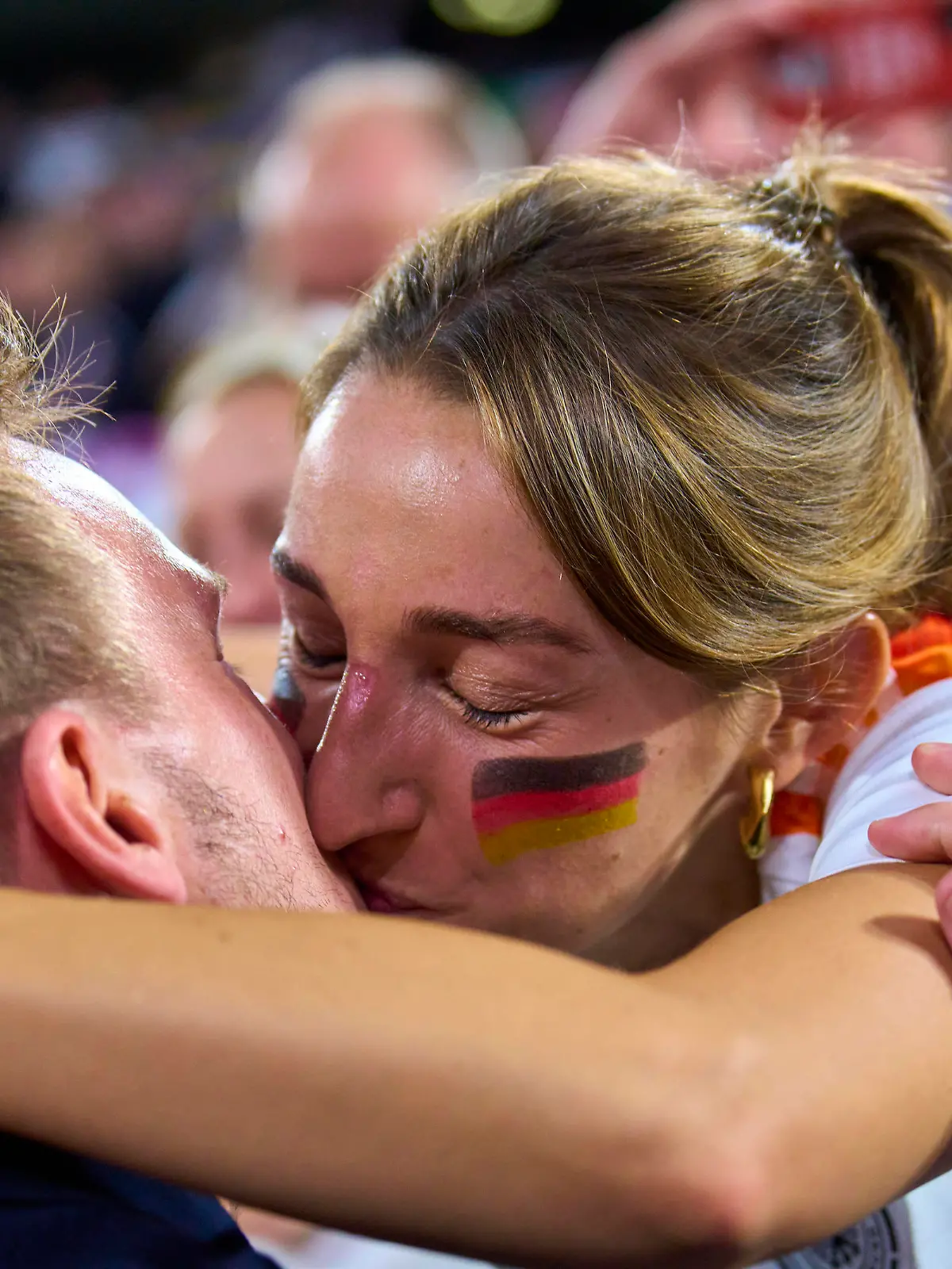 DFB headcoach Julian Nagelsmann , Bundestrainer, Nationaltrainer, kisses Lena Wurzenberger, girlfriend of Julian Nagelsmann, coach DFB, in the group stage match GERMANY - SCOTLAND of the UEFA European Championships 2024 on Jun 14, 2024 in Munich, Germany.