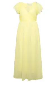 Maxi-Wickelkleid in Gelb mit Spitzen-Detail