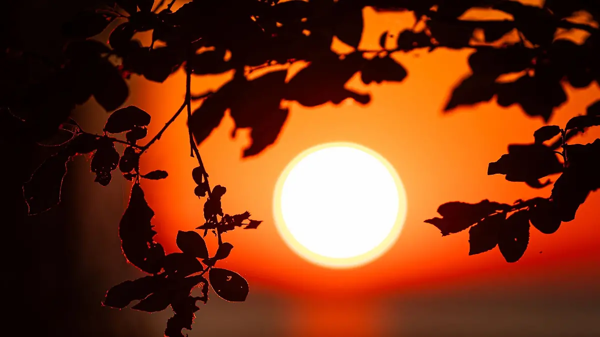 Die Sonne geht am Steinhuder Meer in der Region Hannover auf.