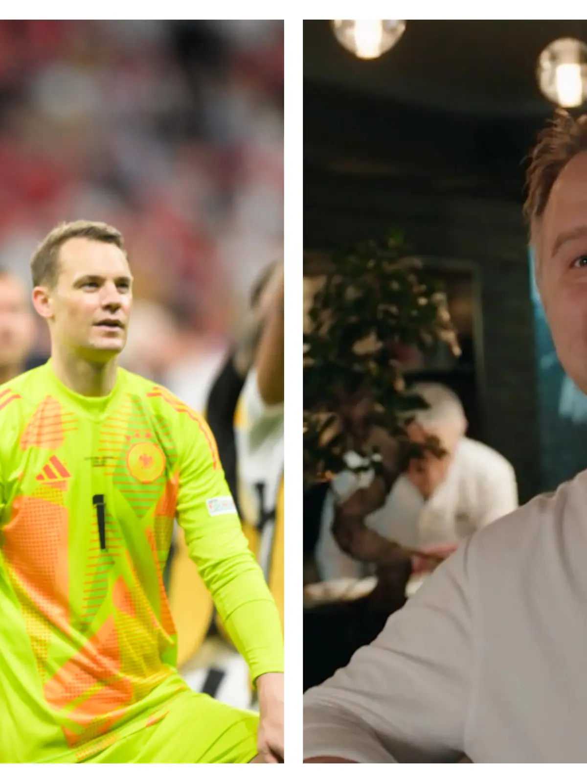 Collage von Niclas Füllkrug und Manuel Neuer sowie von Star-Koch Anton Schmaus