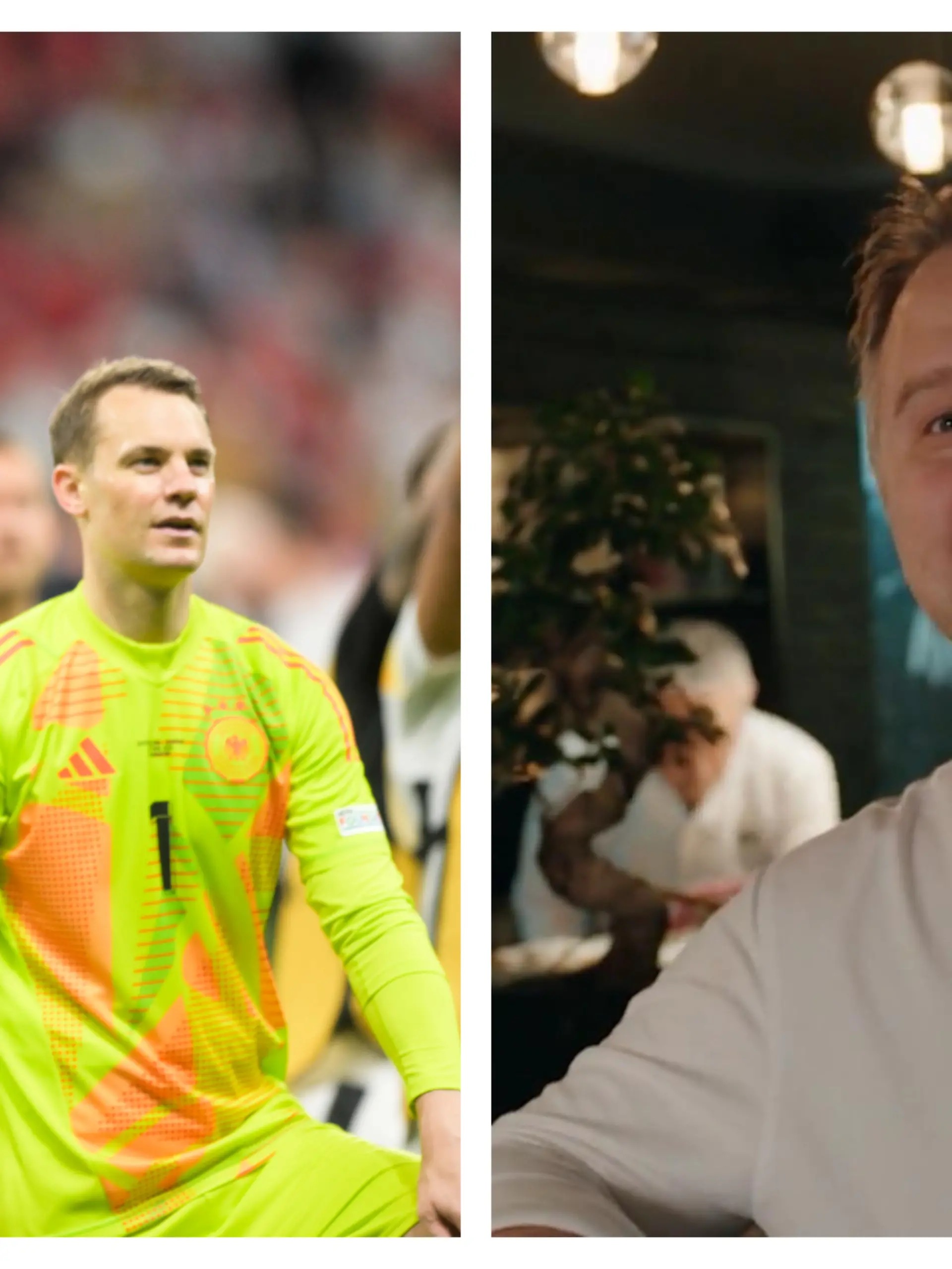 Collage von Niclas Füllkrug und Manuel Neuer sowie von Star-Koch Anton Schmaus