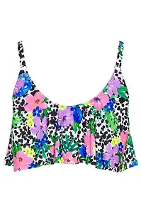 Bikinioberteil in Weiß mit Blumen- und Dalmatinermuster