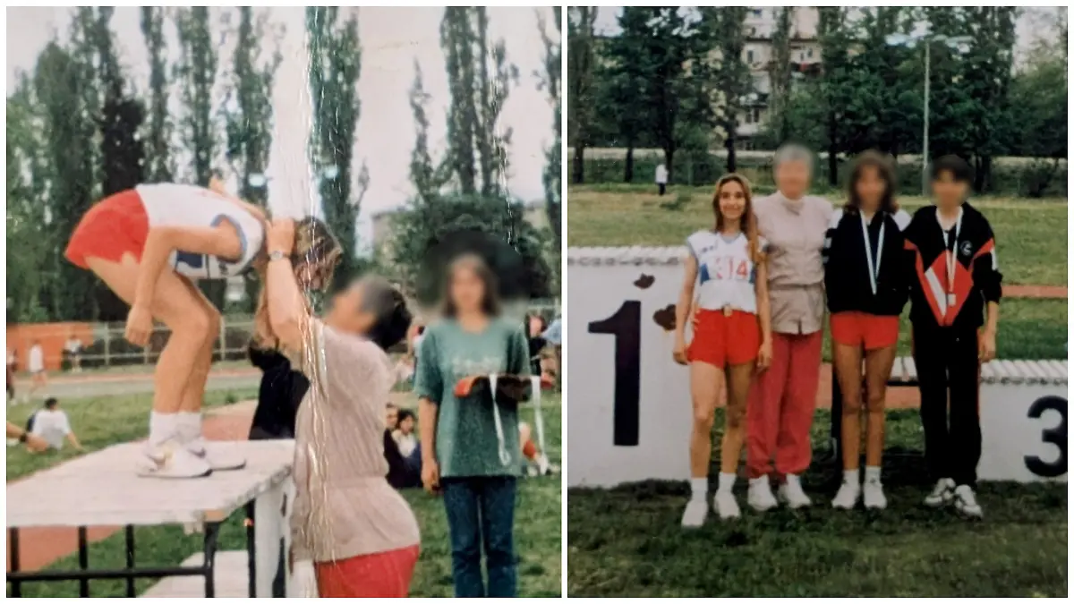 Fotokollage: Links wird ihr gerade eine Medallie umgehängt, rechts blickt Rositsa steht sie mit ihrem Team vor dem Treppchen.