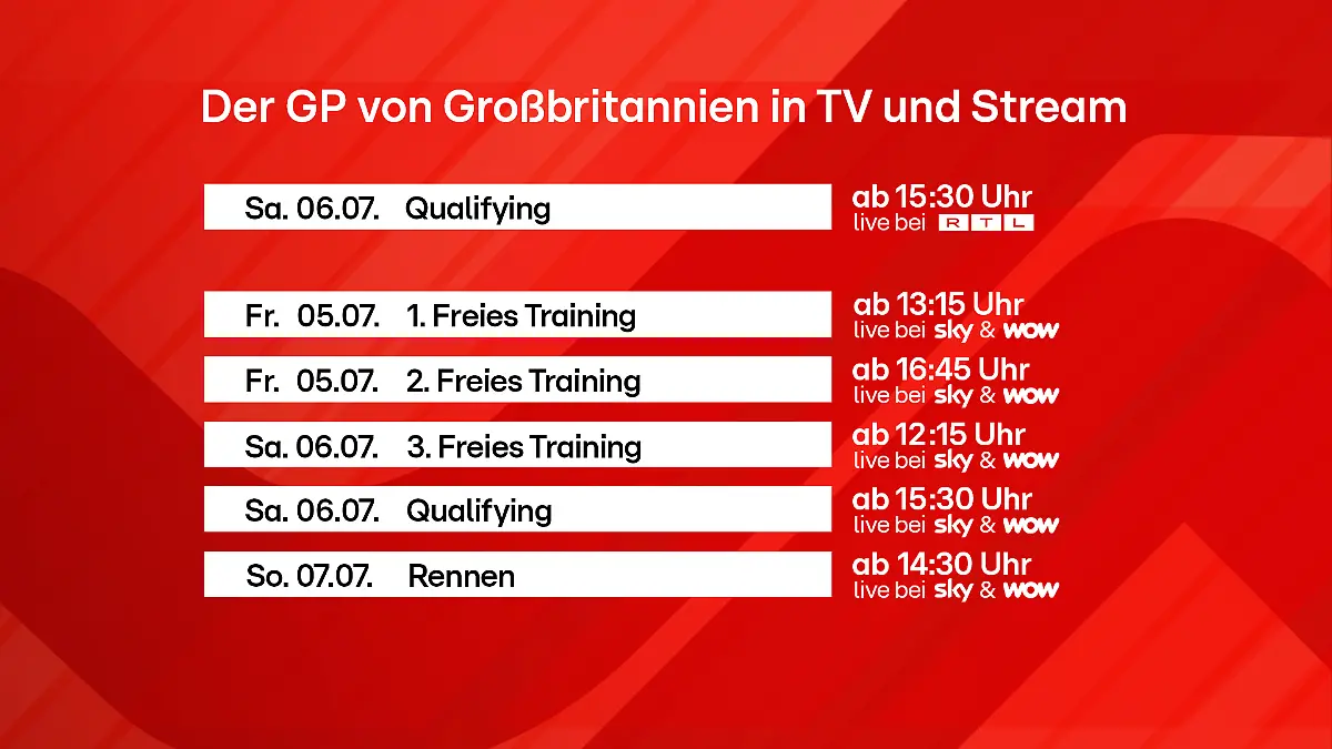 RTL und Sky/Wow zeigen den Grand Prix von Großbritannien 2024 live im TV.