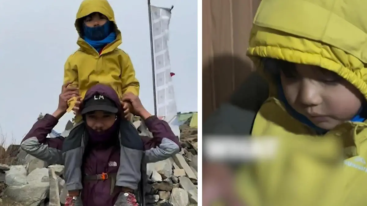 Eltern schleppen Sohn (4) auf Mount Everest – Shitstorm! Atlas erkrankt bei Wanderung