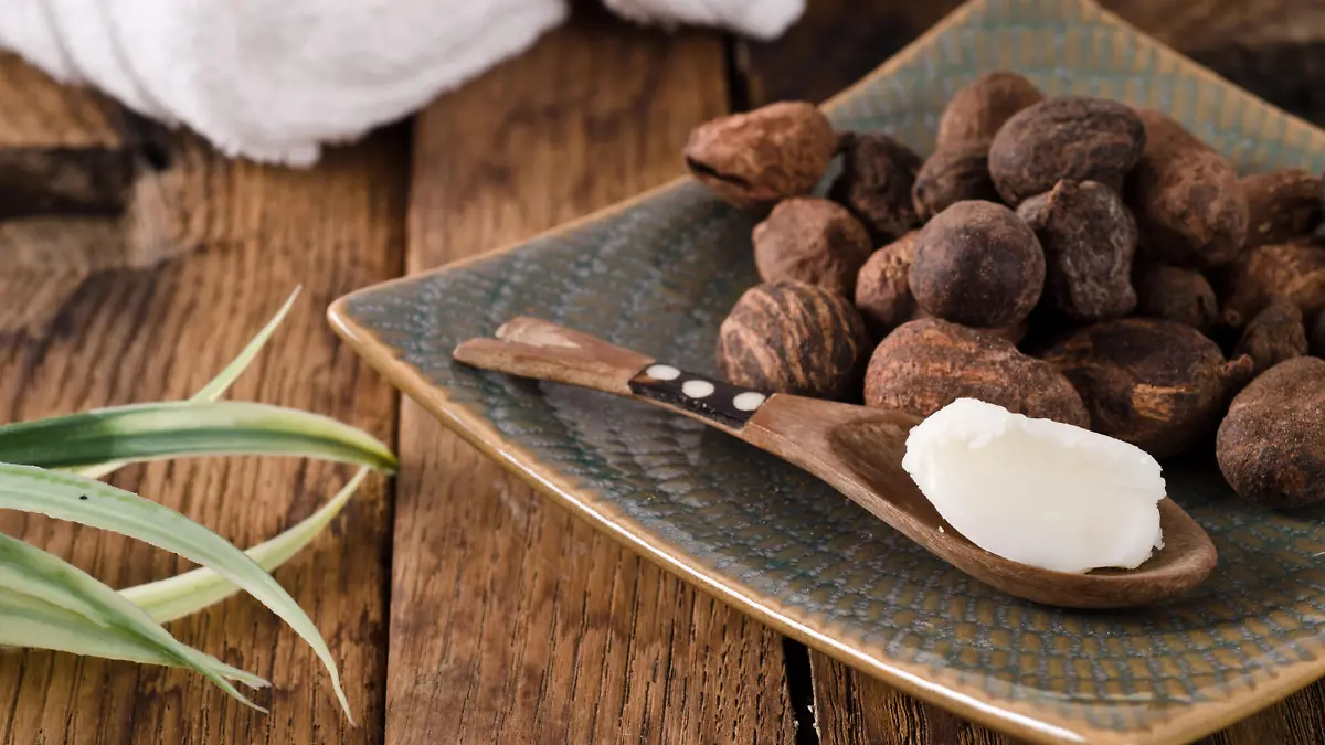 shea butter and shea nuts. Ingredients of many cosmetics
