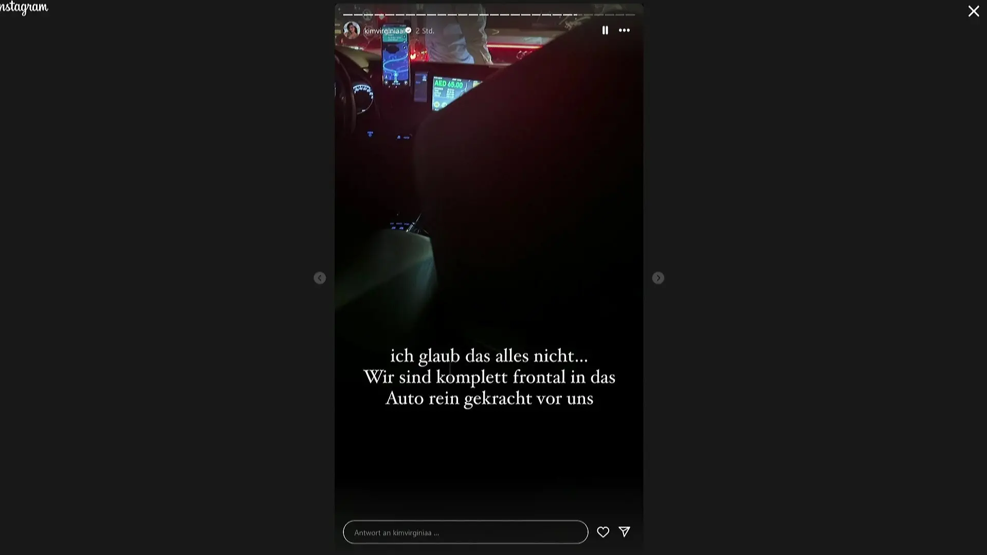 In ihrer Instagram-Story zeigt Kim Virginia ein Foto aus dem Unfall-Auto. 
