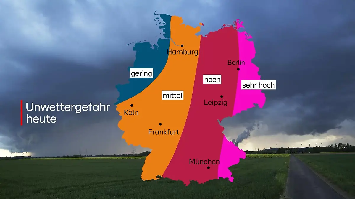 Unwettergefahr am Mittwoch, 10. Juli, in Deutschland