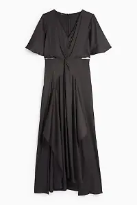 Fit & Flare Satin-Kleid mit V-Ausschnitt und Cut-Outs