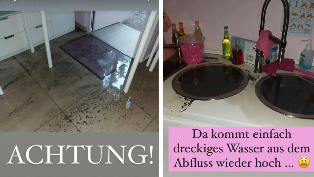 Anne Wünsche zeigt das Ausmaß des Wasserschadens in ihrem Café.