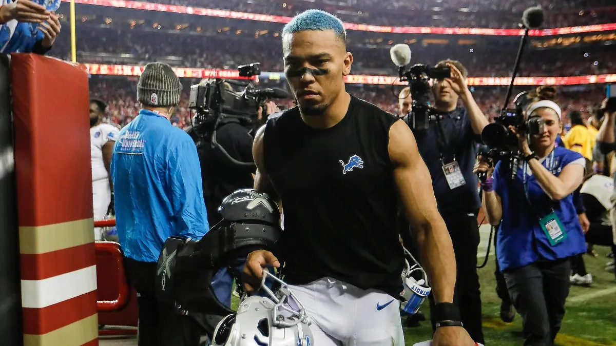 Syndication: Detroit Free Press Lions wide receiver Amon-Ra St. Brown walks off the field after the 34-31 loss to the 49ers in the NFC championship game in Santa Clara, California, on Sunday, Jan. 28, 2024. , EDITORIAL USE ONLY PUBLICATIONxINxGERxSUIxAUTxONLY Copyright: xJunfuxHanx USATSI_22399775