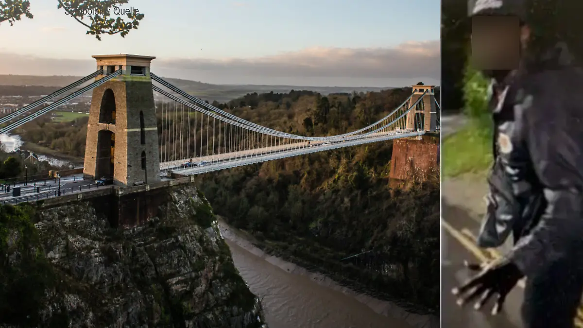 Die Polizei in Bristol fahndet nach dem Fund von Leichenteilen auf der Clifton-Suspension-Bridge nach einem Mann (Foto rechts)