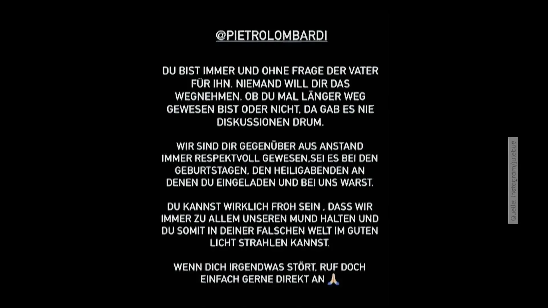 Julian Engels äußert sich in seiner Instagram-Story zu Pietro Lombardis Vorwürfen.