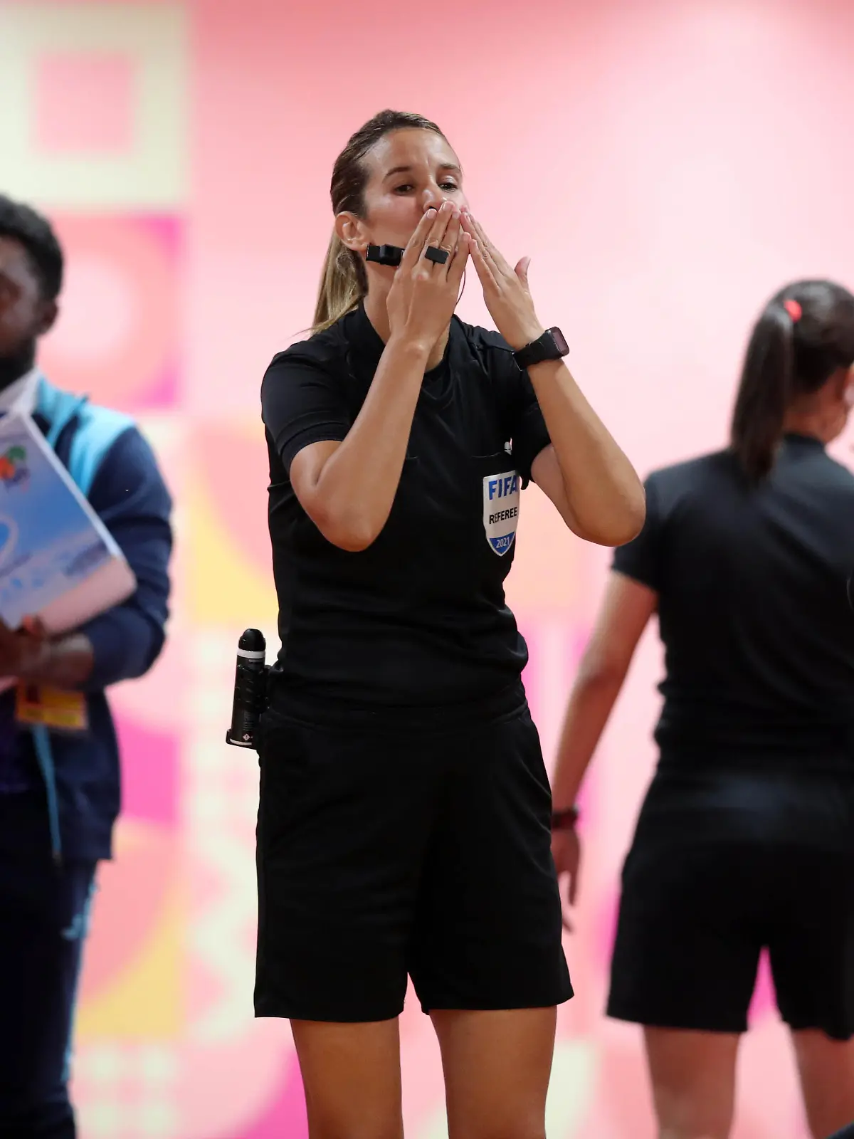 Football - 2021 TotalEnergies CAF Women's Champions - SemiFinal - Mamelodi Sundowns v Malabo Kings - Al Salam Stadium - Cairo. Referee Bouchra Karboubi during the 2021 TotalEnergies CAF Women's Champions League semifinal match between Mamelodi Sundowns and Malabo Kings at Al Salam Stadium, Egypt, Cairo, on 15 November 2021 ©Samuel Shivambu/Sports Inc URN:63760744