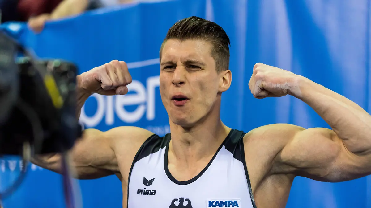 Bilder des Tages - SPORT Lukas Dauser (GER) after his performance on the parallel bars during the Men s Apparatus Finals at the European Men s and Women s Artistic Gymnastics Championships in Cluj Napoca, Romania. 23.04.2017