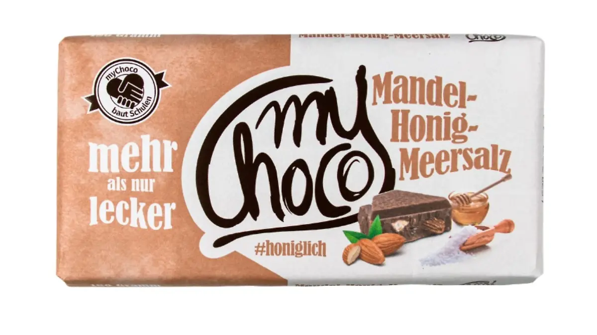 Vor dem Verzehr dieser Vollmilchschokolade mit Mandeln, Honig und Meersalz wird gewarnt.