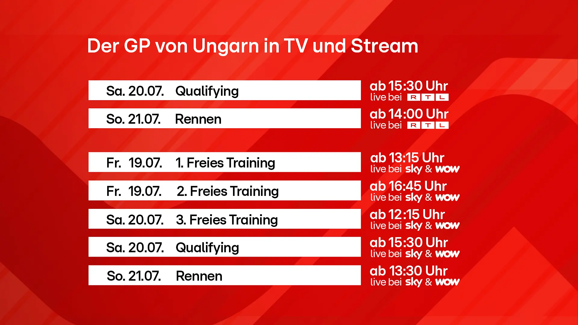 Der Ungarn-GP läuft live bei RTLim Free-TV.