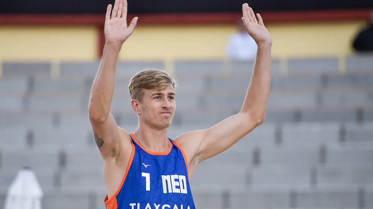 2023-10-11 Beach World Champs Tlaxcala 2023 - Day 6 TLAXCALA, MEXICO - OCTOBER 11: Steven van de Velde of the Netherlands during Day 6 of the Beach World Champs Tlaxcala 2023 at Tlaxcala Plaza de Toros on October 11, 2023 in Tlaxcala, Mexico.