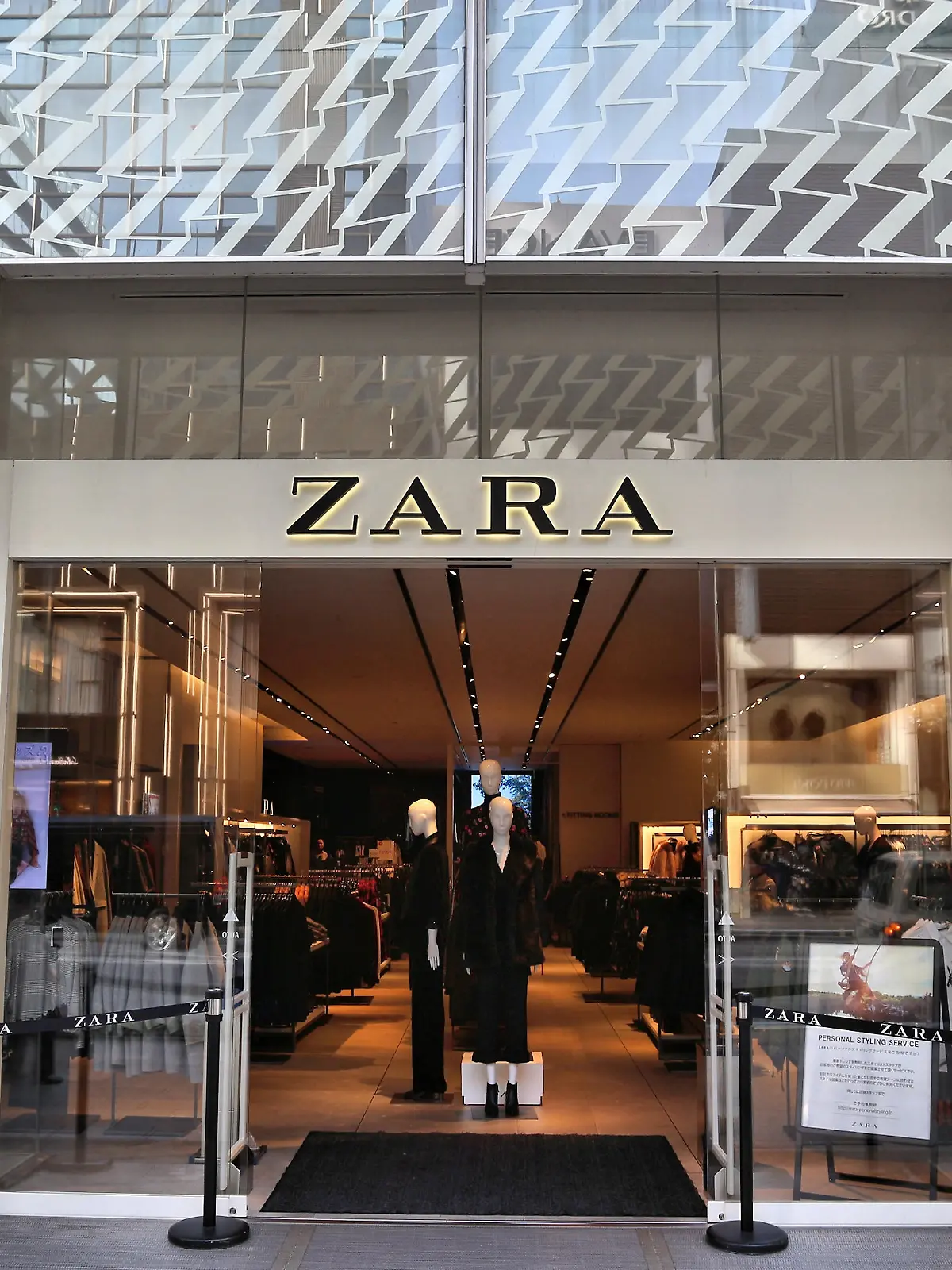 Zara casual fashion store in Ginza district of Tokyo, Japan. Ginza is a legendary shopping area in Chuo Ward of Tokyo.