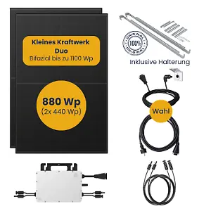 Kleines Kraftwerk Duo Gitterbalkon Komplettpaket (880Wp+) Bifazial