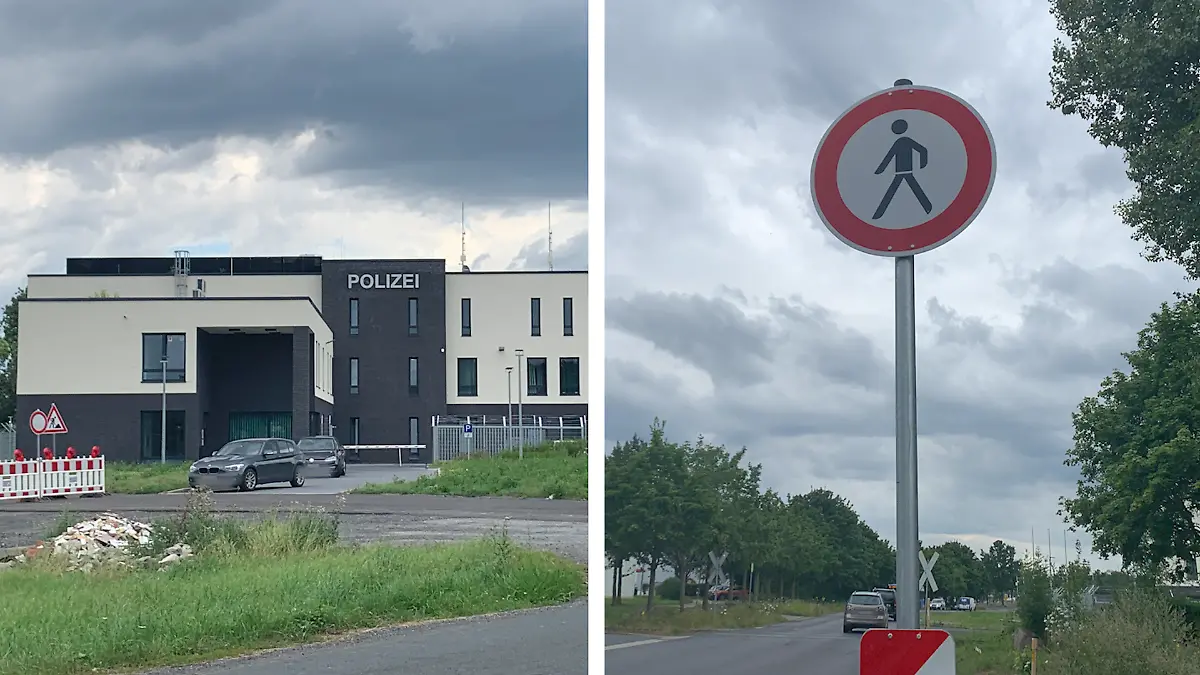 Polizeipräsidium Ost Kassel, für Fußgänger gesperrt.