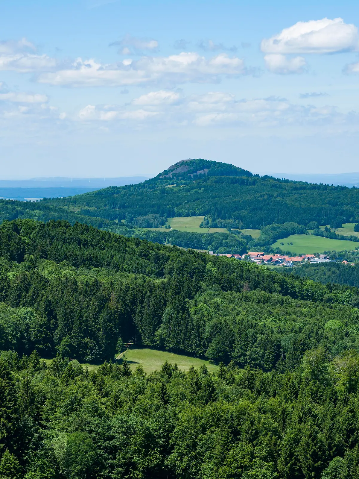 Ausblick vom Schafstein, hinten Berg Milseburg, Biosphärenreservat Rhön, Hessen, Deutschland, Europa