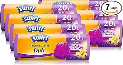 20-Liter-Duft-Müllbeutel Vanille-Lavendel mit Zugband von Swirl (sieben Rollen)