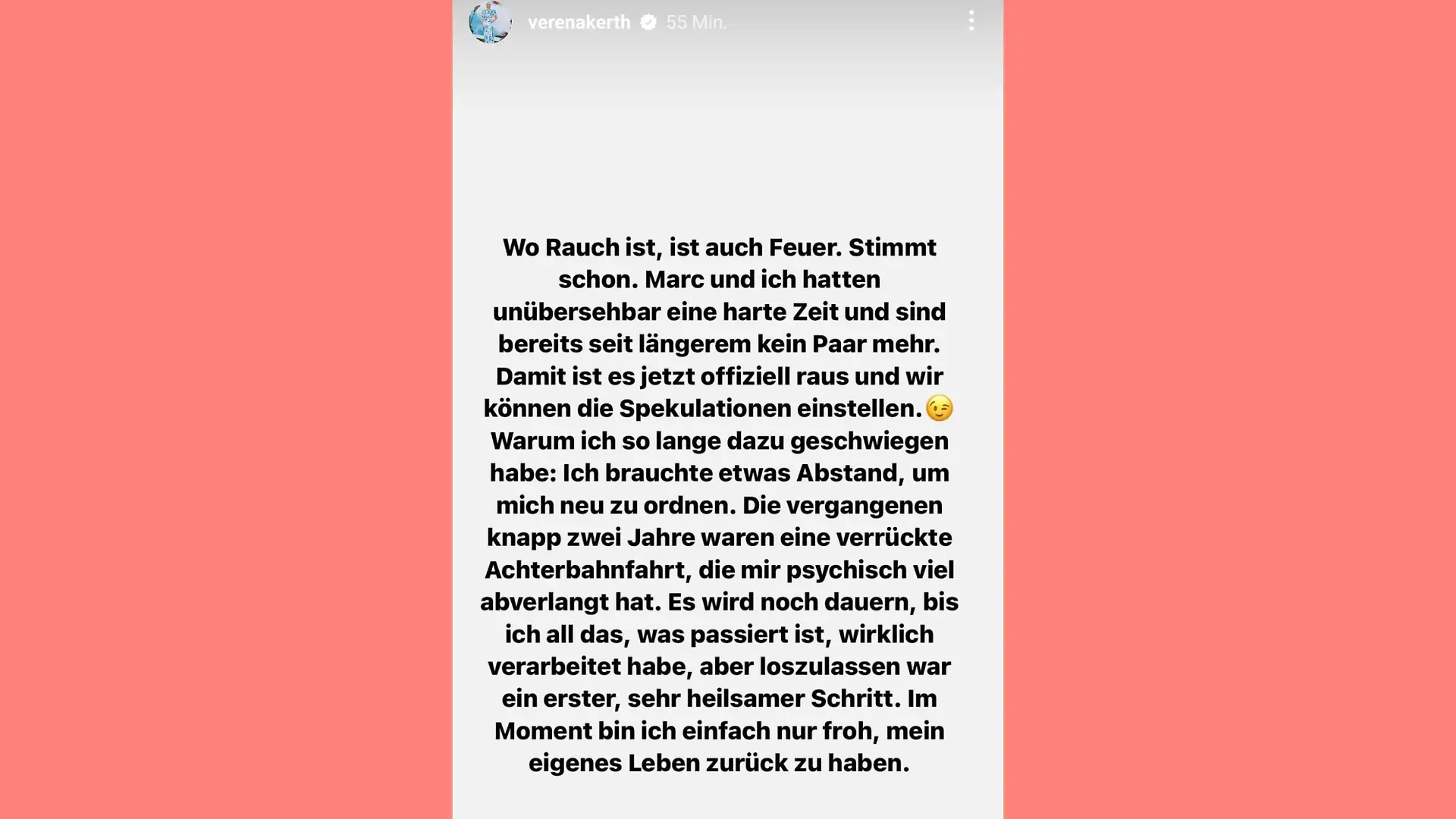 Verena Kerth macht Trennung von Marc Terenzi in ihrer Insta-Story offiziell.